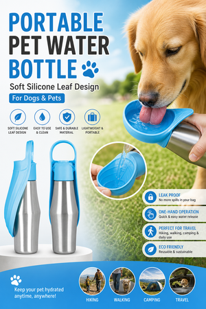 New Portable Pet Dog Water Bottle Soft Silicone Leaf Design For Dog Pets Outdoor Travel Drinking Bowls Water Dispenser.